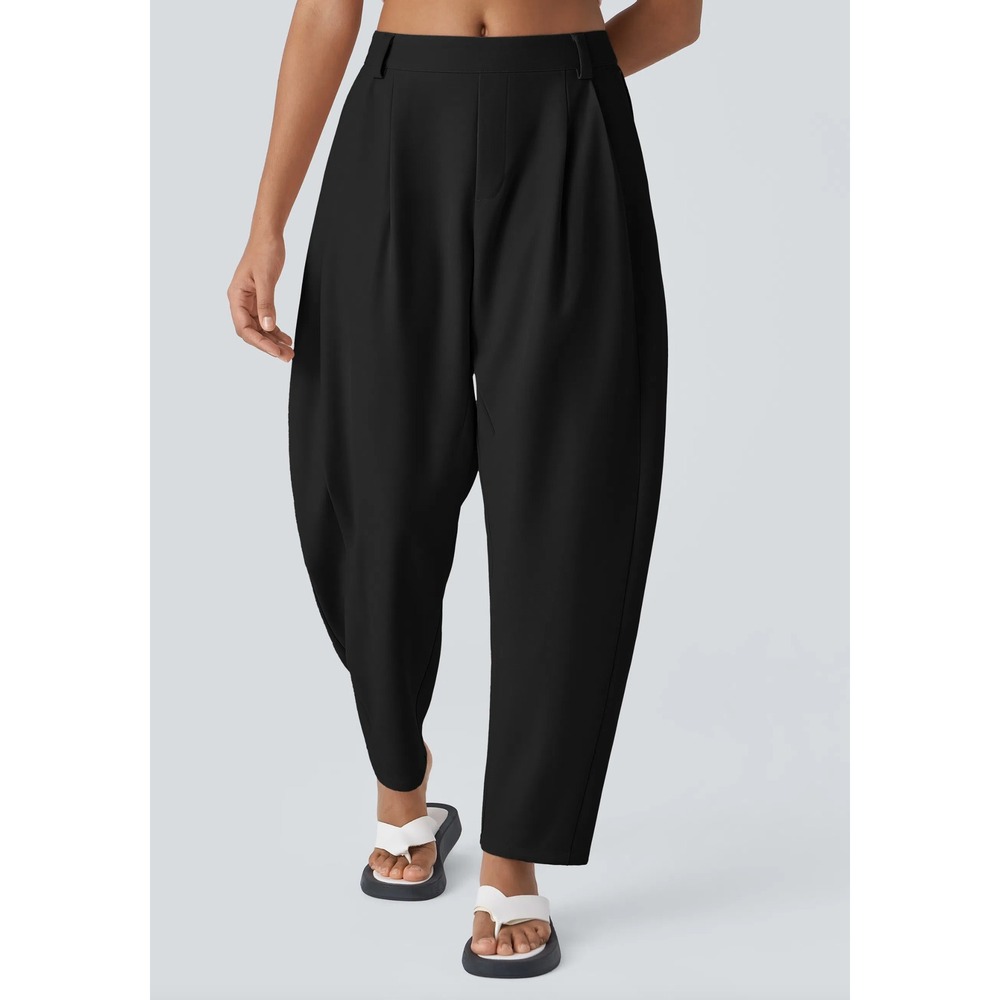 NEW Halara Mid Rise Pocket Barrel Leg Baggy Work Pants Black Pleated Size L Tall